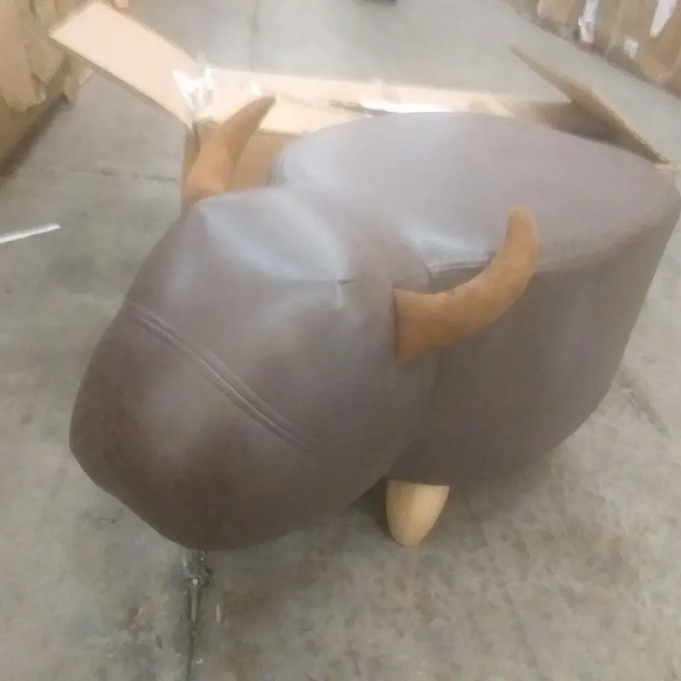 BOXED CHILDREN'S BROWN BULL OTTOMAN