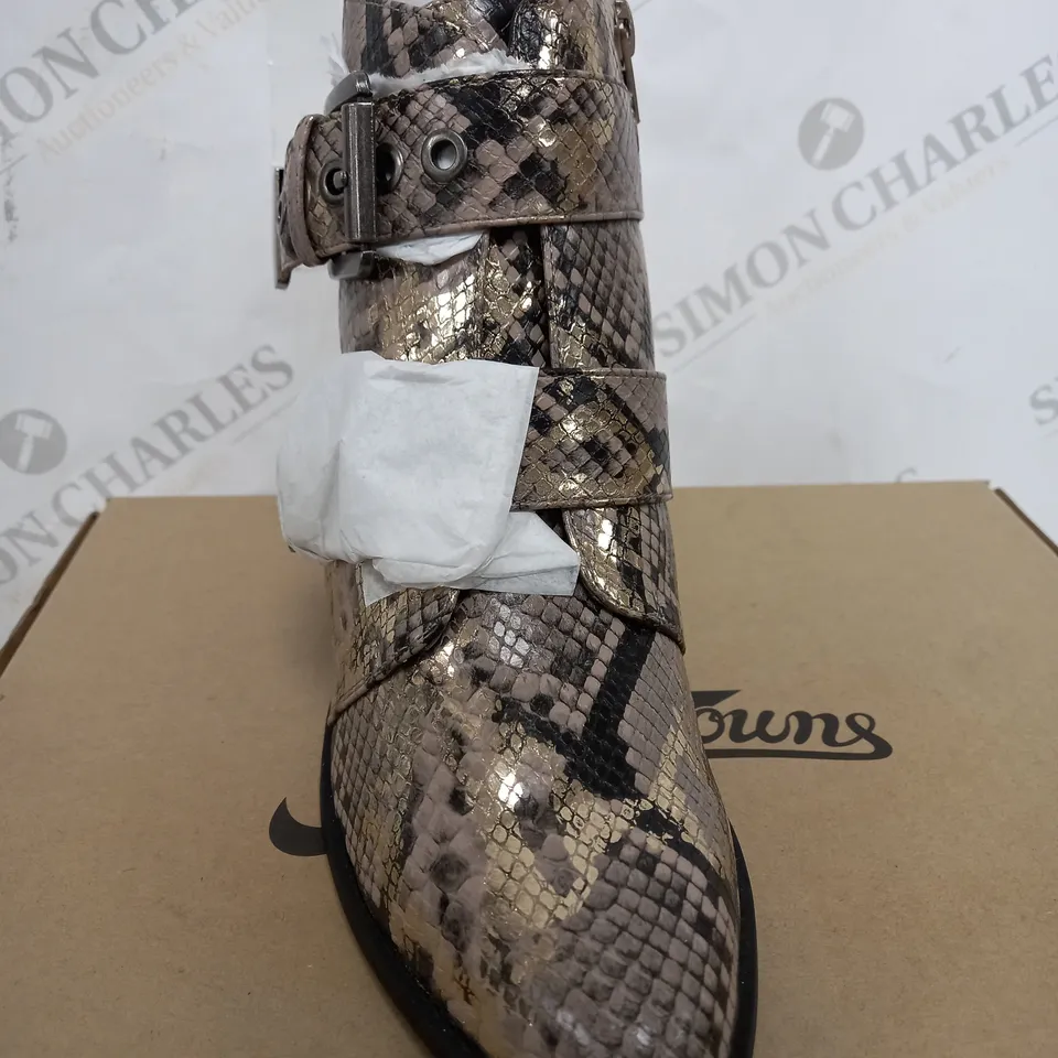 BOXED JOE BROWNS LOW HEEL BOOTS SNAKE SKIN - UK SIZE 3