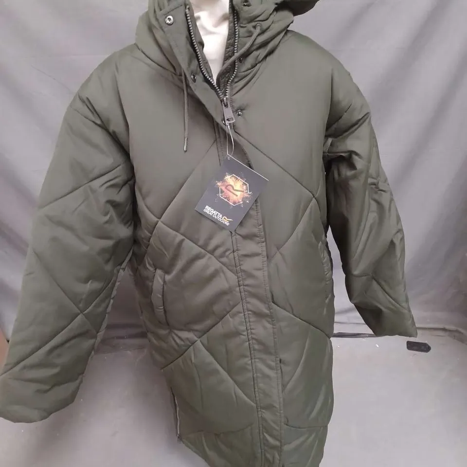 REGATTA GREAT OUTDOORS CAMBRIE INSULATED PADDED LONGLINE JACKET IN DARK KHAKI SIZE 14