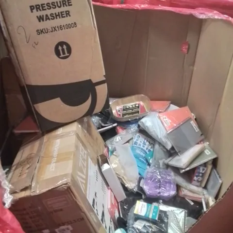PALLET CONTAINING VARIOUS ASSORTED BOXED HOUSEHOLD ITEMS TO INCLUDE: BILL PAYMENT BOOKS, OFFICE CHAIR, PRESSURE WASHER ECT.