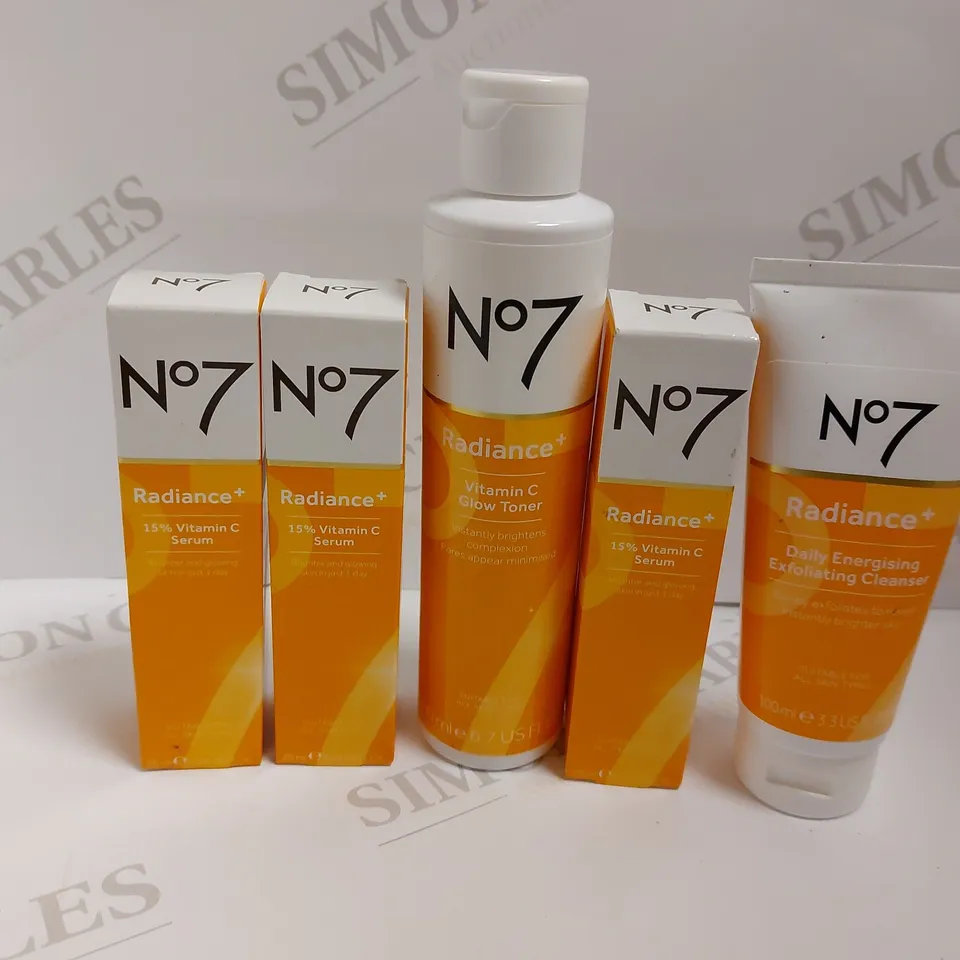 BOX OF APPROX 5 ITEMS TO INCLUDE RADIANCE GLOW TONER, SERUM AND EXFOLIATING CLEANSER