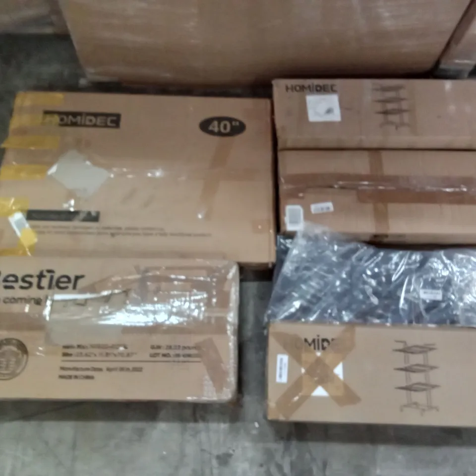 PALLET OF ASSORTED ITEMS INCLUDING HOMIDEC DRYING RACK, BESTIER 5 TIER SHELF, LULUBELLE DISH WASHER RACK, LAFOCUSE, HOMIDEC OFFICE DESK