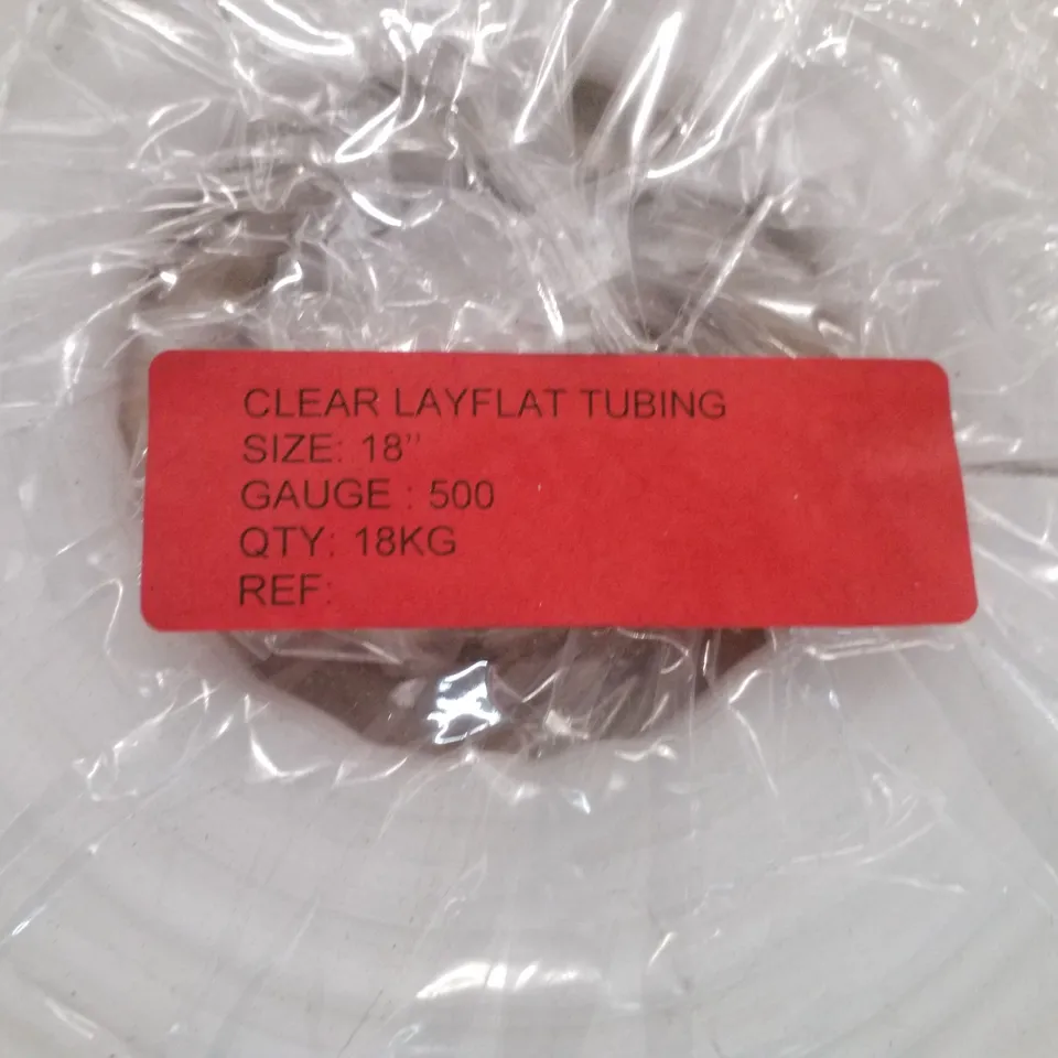 PALLET CONTAINING 13 ROLLS OF CLEAR 18" LAYFLAT TUBING
