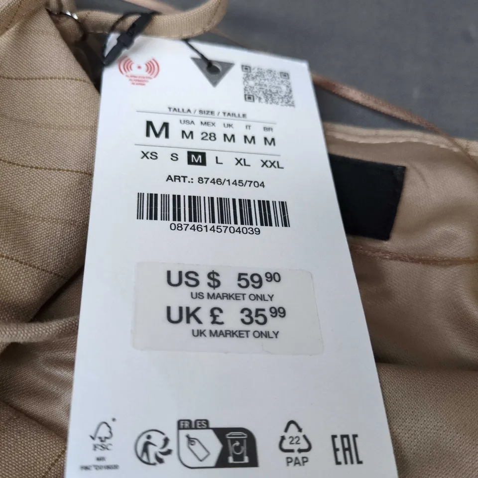 ZARA WOMEN'S BEIGE STRIPED BELTED DRESS – UK M 