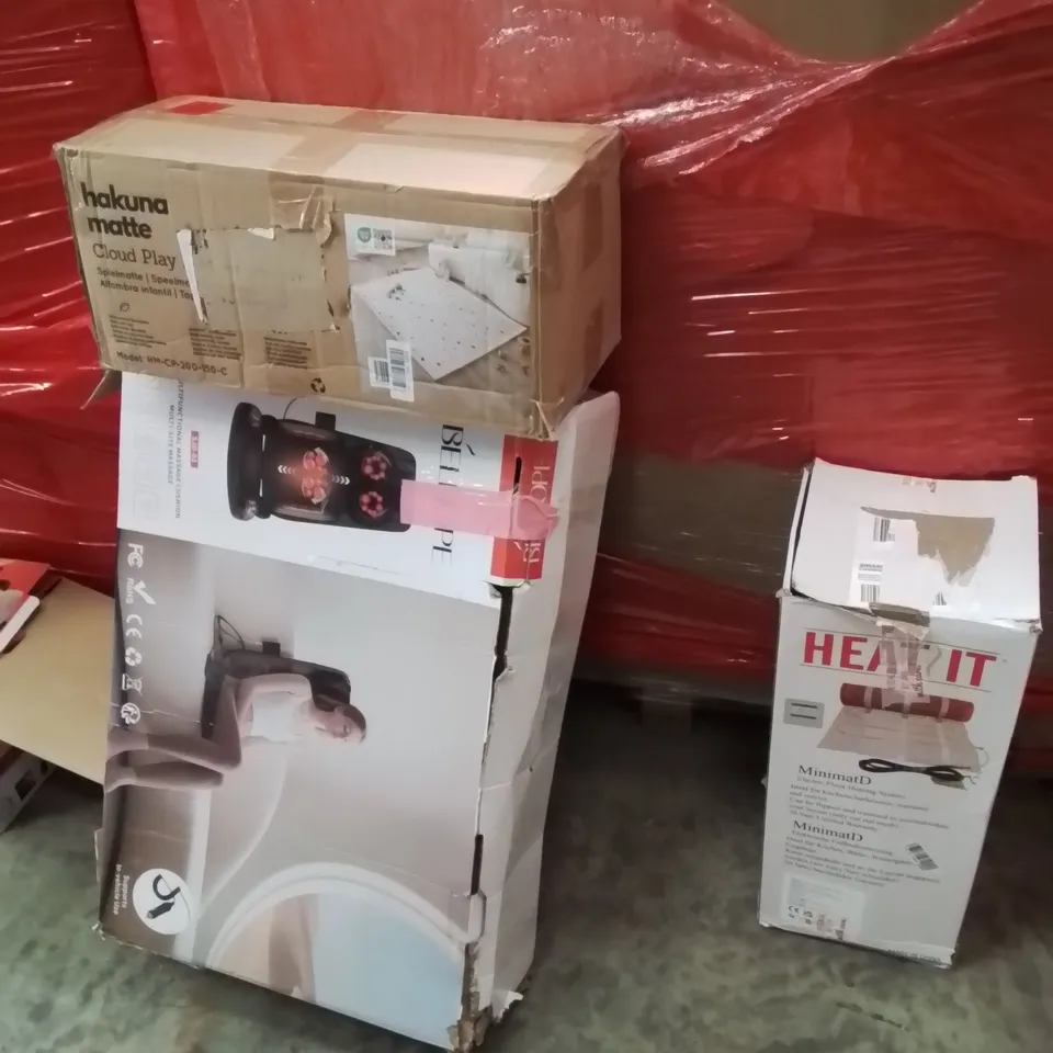 PALLET OF ASSORTED HOUSEHOLD GOODS AND PRODUCTS TO INCLUDE;FULL BODY MASSAGE,PLAYMAT,ELECTRIC FLOOR HEATING SYSTEM 