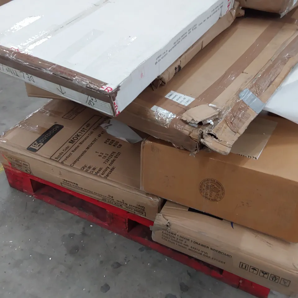 PALLET OF ASSORTED BOXED DINING TABLE & BED PARTS