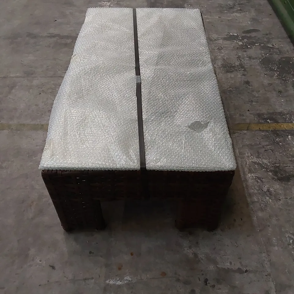 DESIGNER SMALL CHOCOLATE MIX RATTAN COFFEE TABLE WITH GLASS TOP