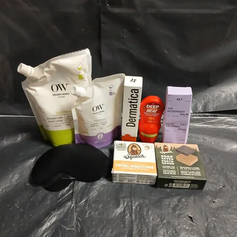 APPROXIMATEY 20 ASSORTED HEALTH AND BEAUTY PRODUCTS TO INCLUDE - DERMATICA CENTELLA GEL MOISTURISER - DR SQUATCH SOAP - ORGANIC WORKS SHOWER GEL - ETC