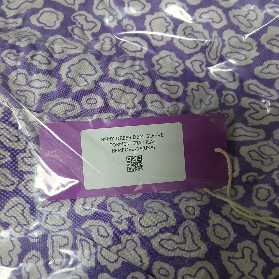 ONJENU REMY DRESS DEMI SLEEVE FORMENTERA LILAC SIZE 8. BAGGED