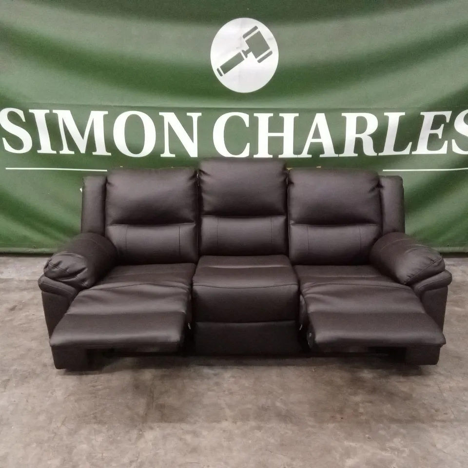 ALBION LUXURY FAUX LEATHER 3 SEATER HIGH BACK MANUAL RECLINER SOFA - CHOCOLATE RRP £749