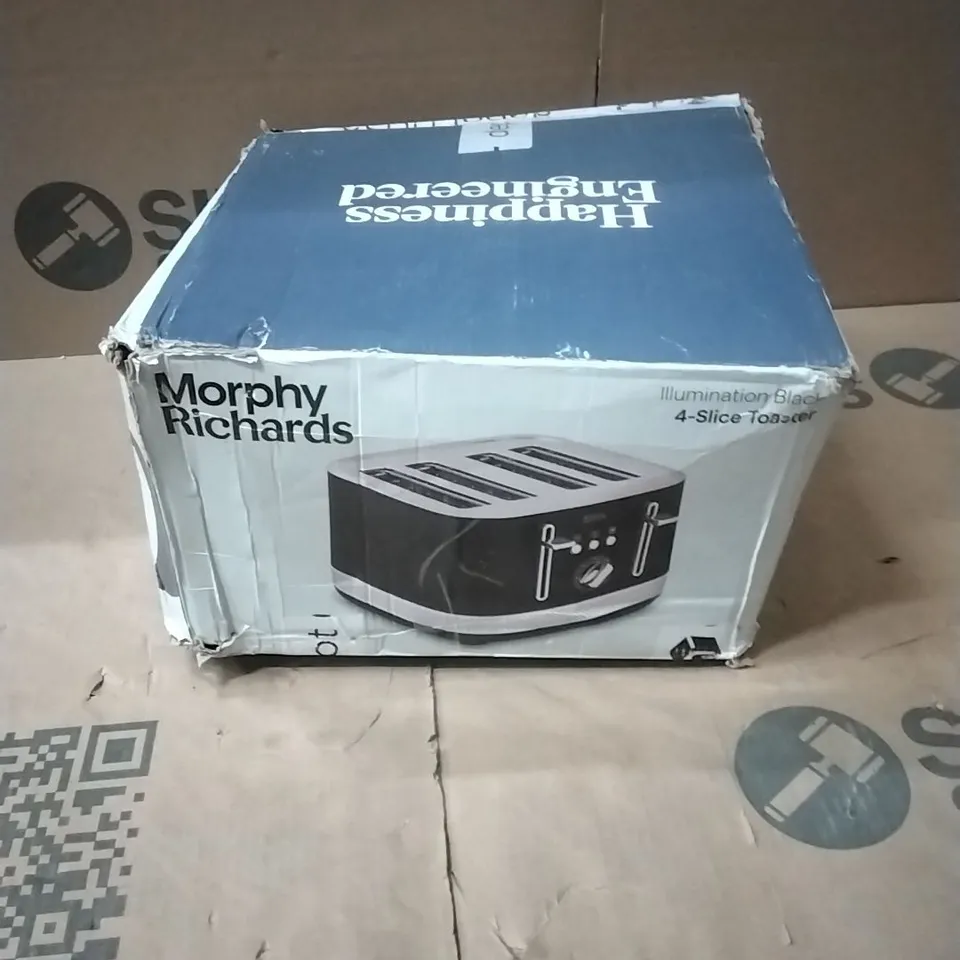 MORPHY RICHARDS ILLUMINATION 4 SLICE TOASTER, 7 TOAST SETTINGS, BROWNING CONTROLS, VARIABLE WIDTH SLOTS, AUTO POP-UP, REMOVEABLE CRUMB TRAY, CORD STORAGE, 1500W, BLACK, 248020