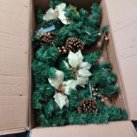 BOXED GOLD POINSETTIA PRE LIT WREATH 