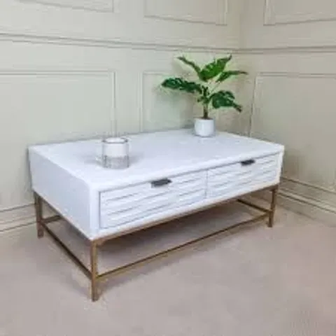BRAND NEW BOXED RYDER WHITE AND GOLD COFFEE TABLE