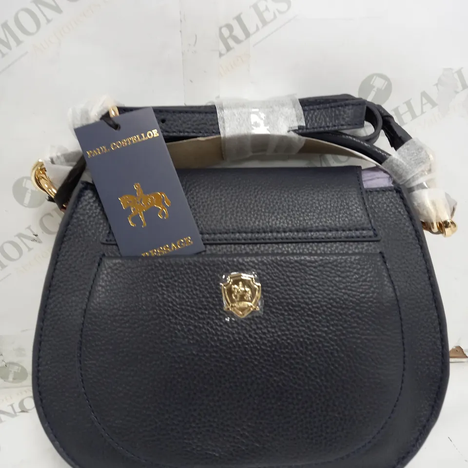 PAUL COSTELLOE DRESSAGE HAND BAG IN DARK BLUE & BROWN 