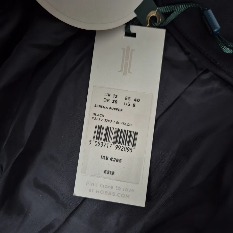 HOBBS LONDON SERENA PUFFER COAT – BLACK, UK 12