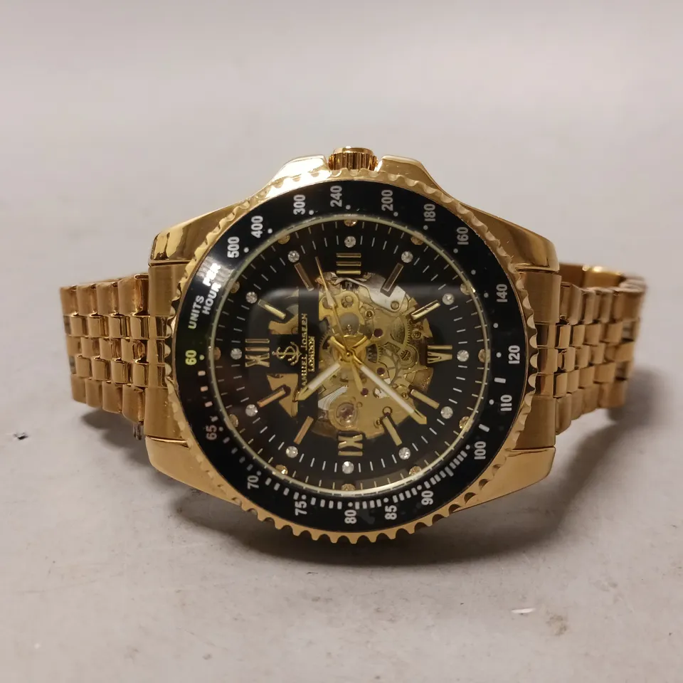 BOXED SAMUEL JOSEPH LIMITED EDITION SKELETON MECHANISM GOLD DESIGNER MENS WATCH