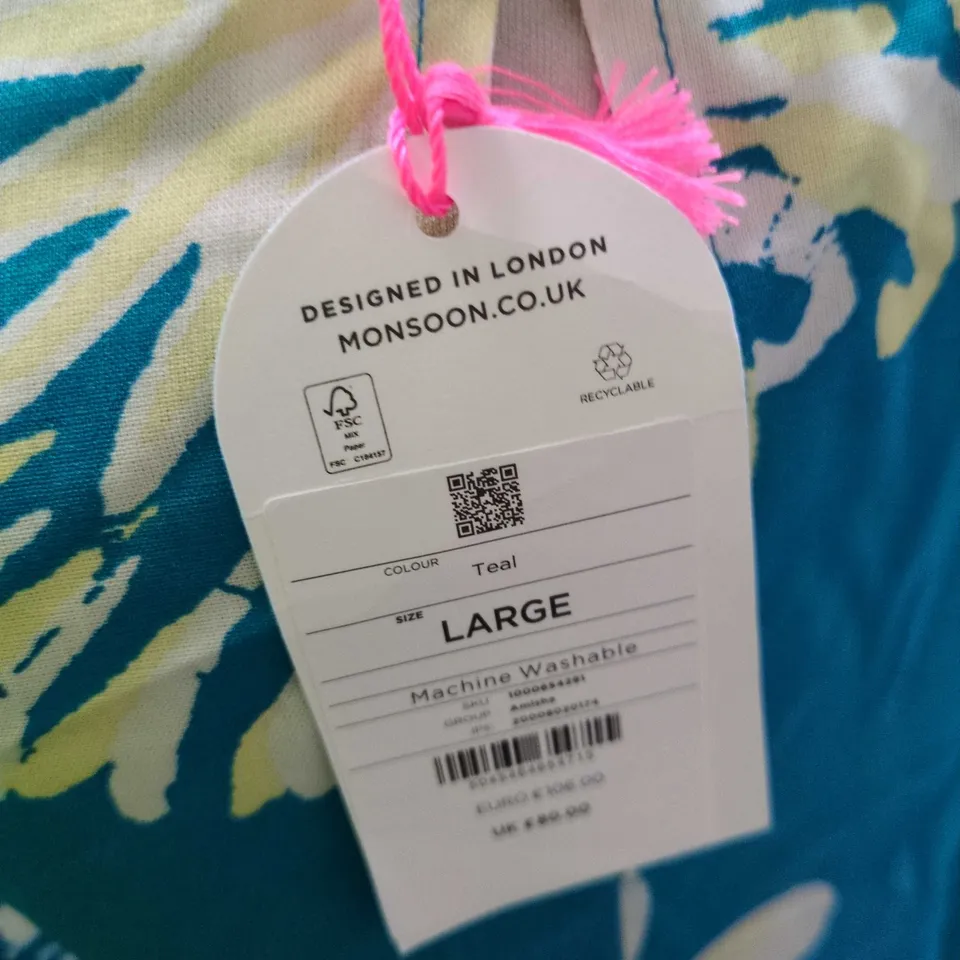 MONSOON WOMEN'S TEAL FLORAL PRINT DRESS – SIZE LARGE