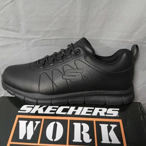 SKECHERS WORK FOOTWEAR – BLACK MEMORY FOAM SLIP-RESISTANT SHOES –  UK 6