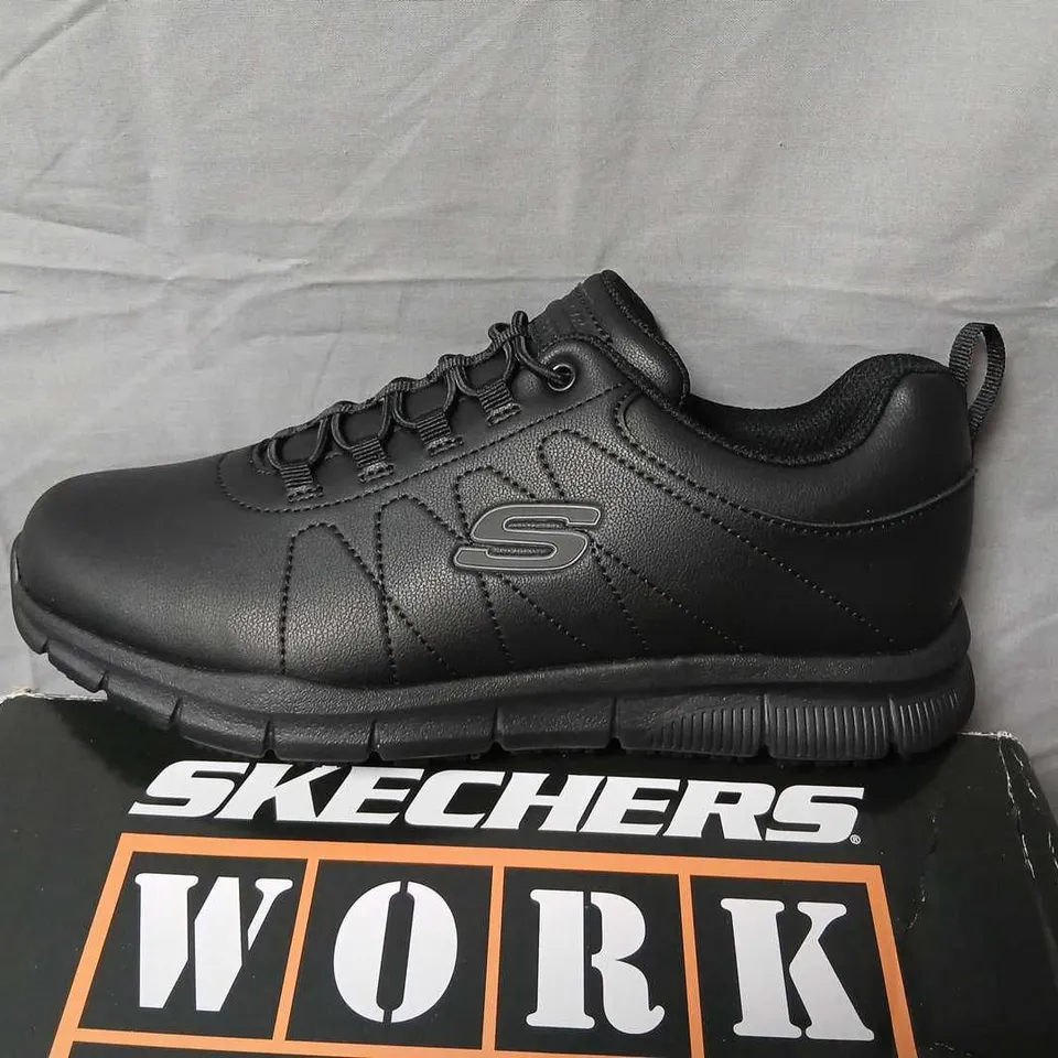 SKECHERS WORK FOOTWEAR – BLACK MEMORY FOAM SLIP-RESISTANT SHOES –  UK 6