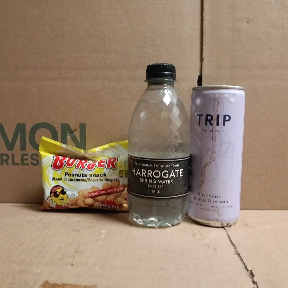 APPROXIMATELY 10 ASSORTED FOOD AND DRINK ITEMS TO INCLUDE TRIP, HARROGATE, ETC, ETC