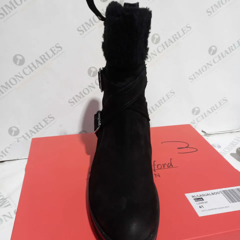 BOXED RUTH LANGSFORD CASUAL BOOTS, BLACK - SIZE 8