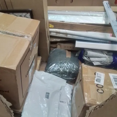 PALLET OF ASSORTED HOUSEHOLD GOODS AND PRODUCTS TO INCLUDE; STEAM CLEANER,SPINNING CHAIR,WALLPAPER