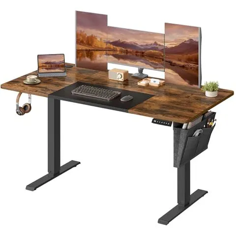 BOXED SONGMICS ELECTRIC HEIGHT ADJUSTABLE STANDING DESK 120 X 60 CM WITH MEMORY SETTINGS, RUSTIC BROWN AND BLACK