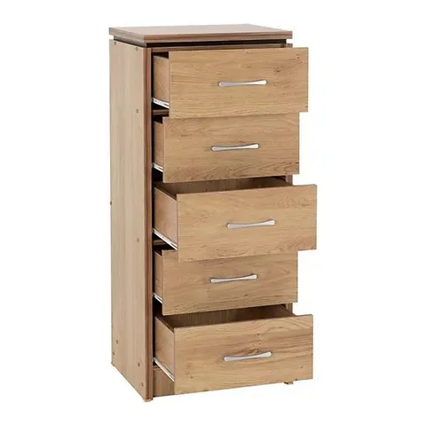 BOXED MALVERN 5 DRAWER NARROW CHEST - WALNUT EFFECT VENEER (1 BOX)