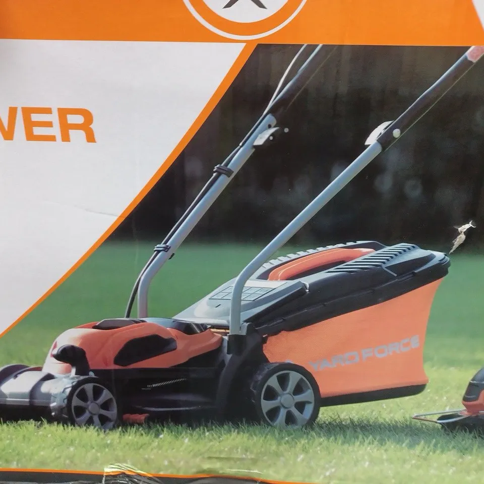 BOXED YARD FORCE 32CM LAWNMOWER AND TRIMMER