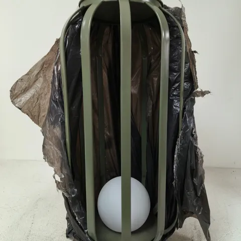 ABODE OUTDOOR TALL METAL PLANT STAND TABLE WITH ORB LIGHT