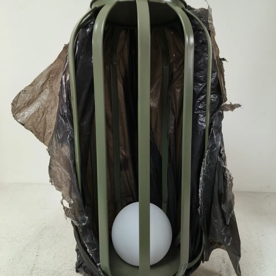 ABODE OUTDOOR TALL METAL PLANT STAND TABLE WITH ORB LIGHT