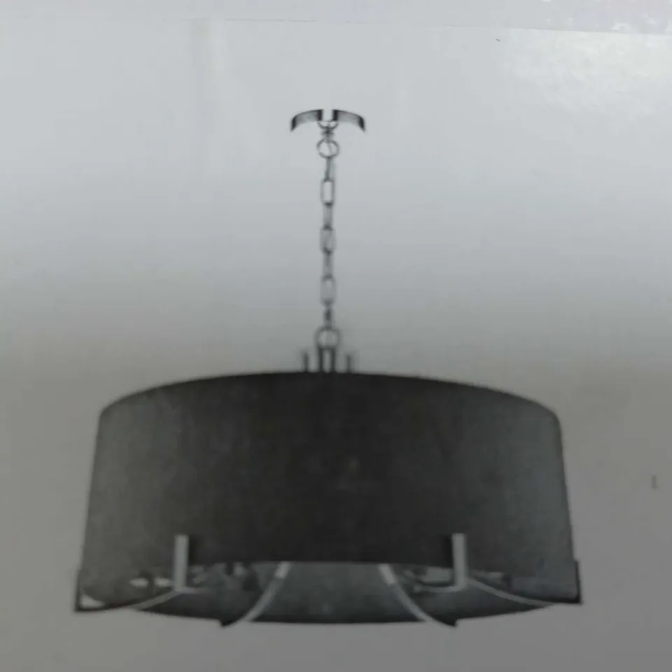 BOXED 6 LIGHT PENDANT POLISHED NICKEL WITH GREY SHADE - 6 X 40W