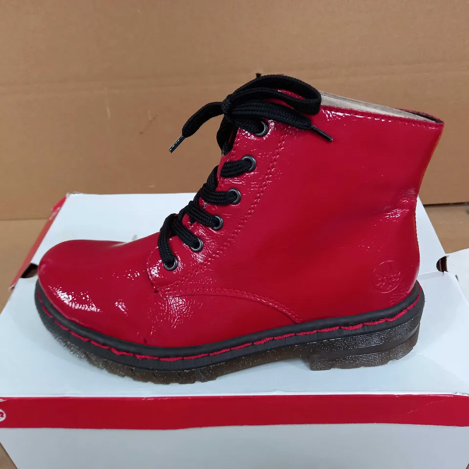 RIEKER LACE ANKLE BOOTS - RED UK SIZE 6.5