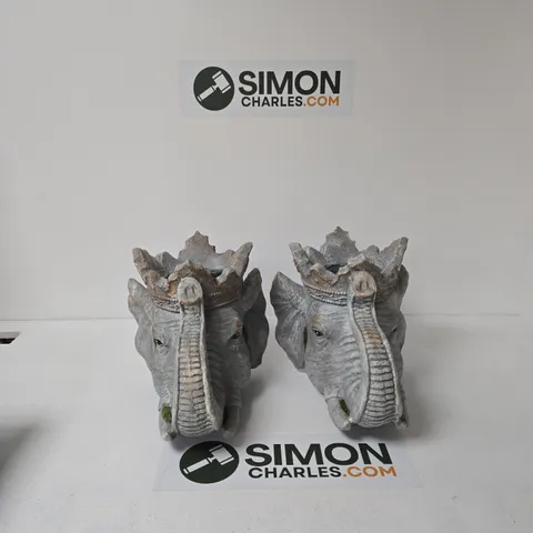 PAIR OF CROWNED ELEPHANT HEAD FIGURINES PLANTERS