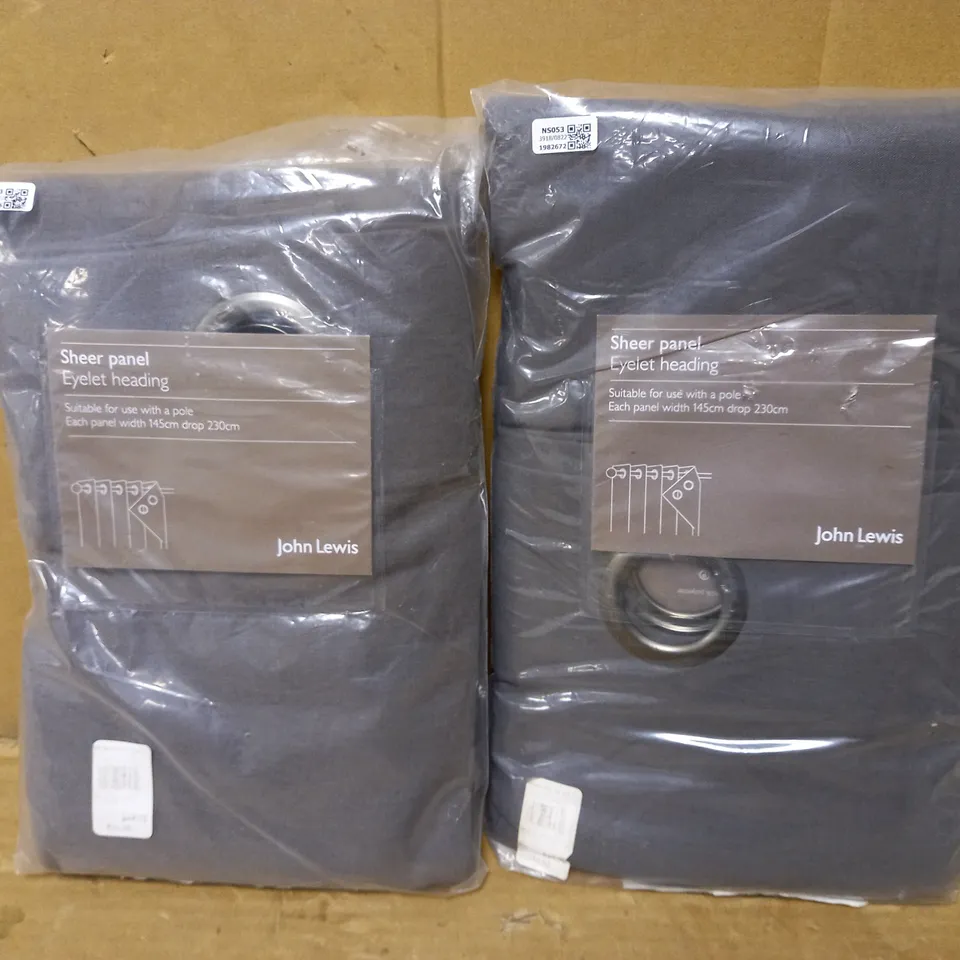 JOHN LEWIS SHEER PANEL EYELET HEADING WASHED LINEN CURTAIN x2