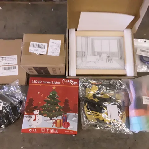 PALLET CONTAINING 6 BOXES OF ASSORTED PRODUCTS INCLUDING CHILD SAFETY LOCK, PLANT WATERING SPIKE, LED 3D TUNNEL LIGHTS, PICTURE FRAME, PARTY DECORATIONS