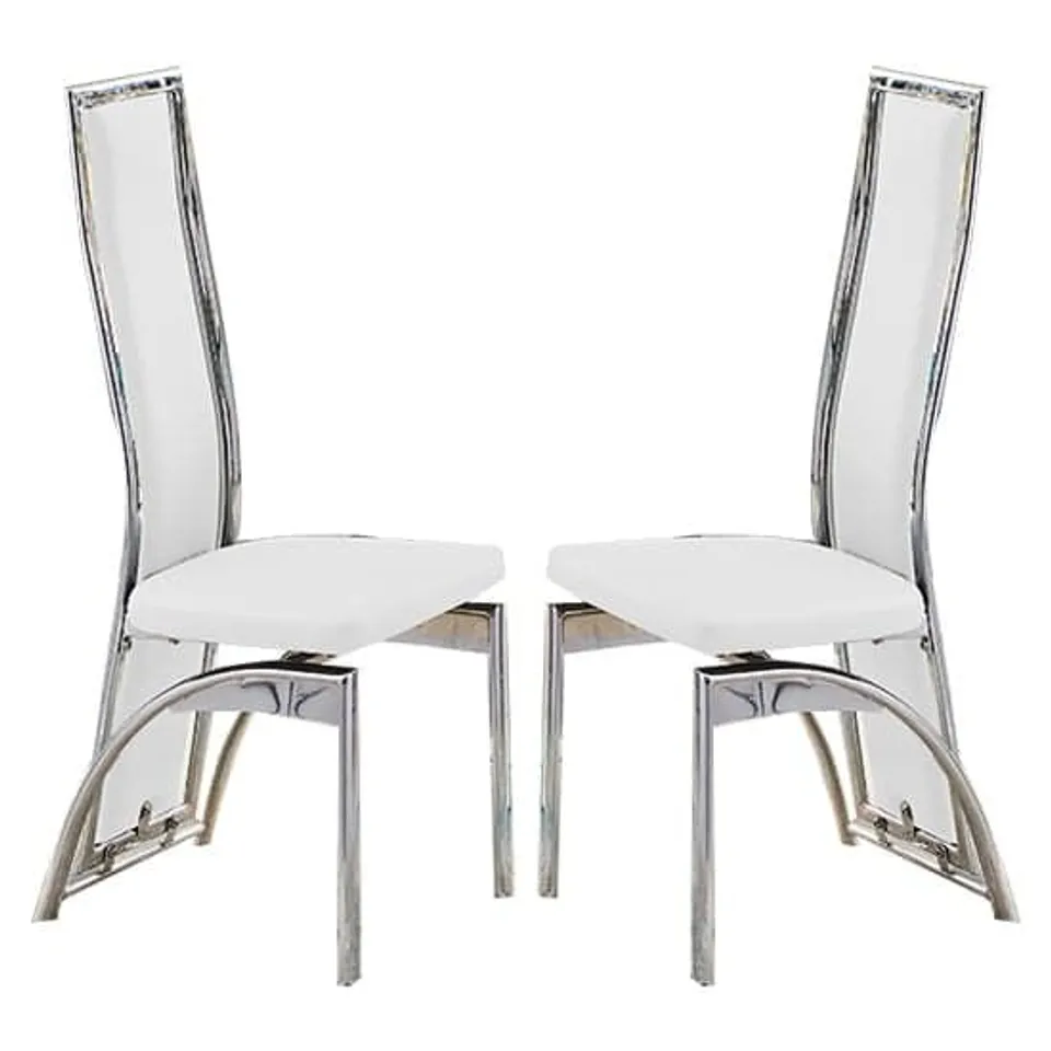 BOXED SET OF 2 CHICAGO FAUX LEATHER DINING CHAIRS IN WHITE WITH CHROME LEGS (2 BOXES)