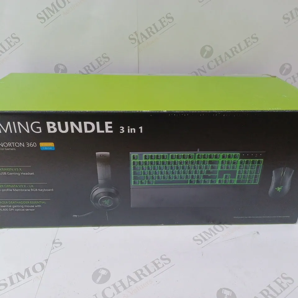 BRAND NEW BOXED RAZER GAMING BUNDLE 3 IN 1 TO INCLUDE - GAMING HEADSET, MEMBRANE RGB KEYBOARD AND ESSENTIAL GAMING MOUSE
