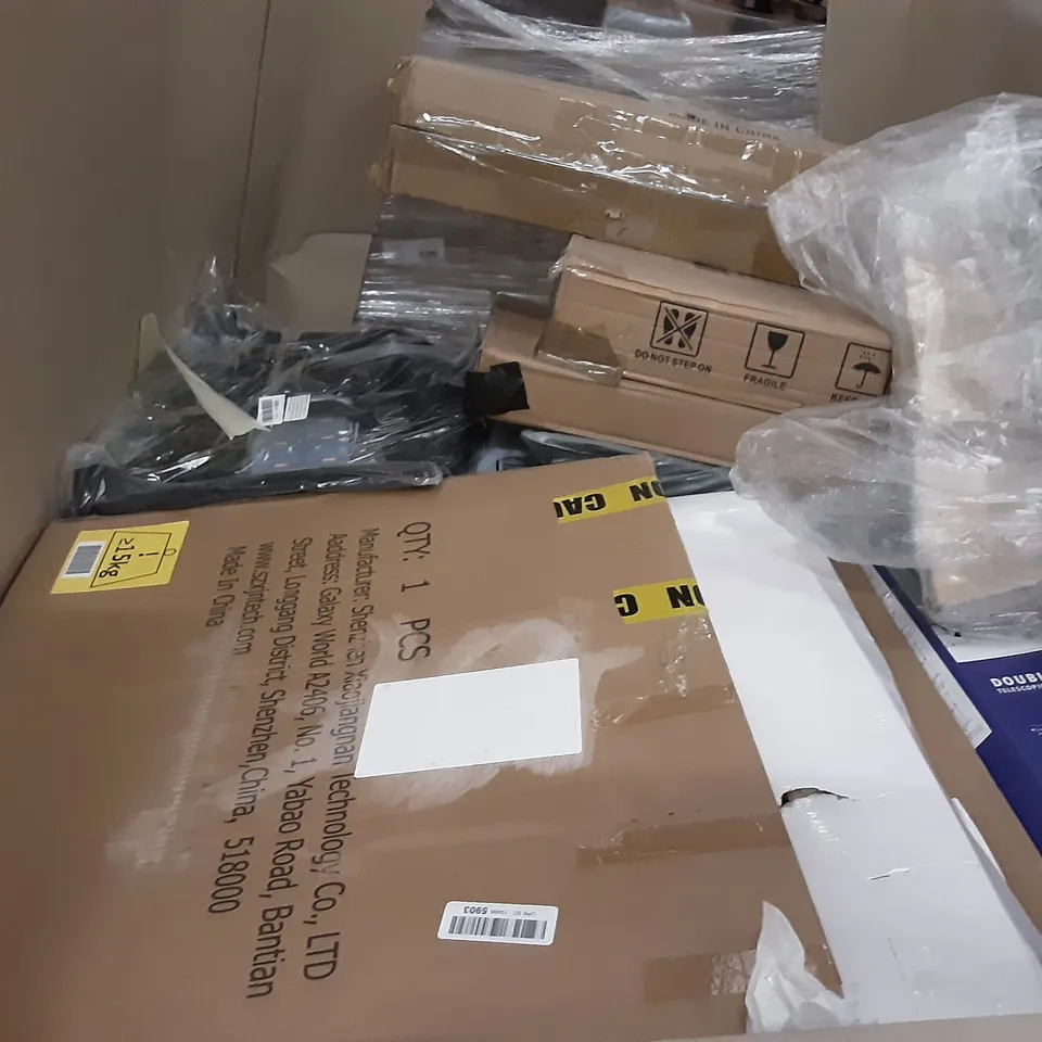 PALLET OF ASSORTED PRODUCTS INCLUDING KARY LED DESK LAMP, HOMIDEC CLOTHES RACK, NATURE SHOE RACK, HODODOU PORTABLE WARDROBE, JOMPARIS WALL CLOCK, DOUBLE POLE TELESCOPIC CLOTHES RACK