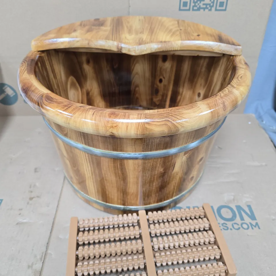 RUSTIC WOODEN BARREL PLANTER AND ABACUS