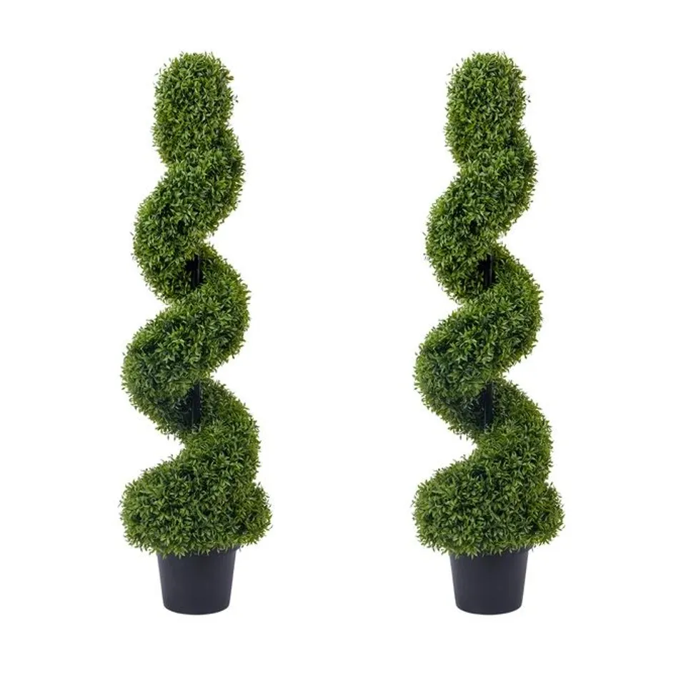 BOXED GARVEE 48 INCH ARTIFICIAL POTTED PLANTS SPIRAL TOPIARY 2 PACK FAKE PLANTS FAUX TREES FOR OUTDOOR PATIO GARDEN INDOOR HOME DECORATION
