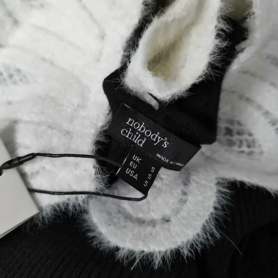 NOBODYS CHILD CROCHET COLLAR MINI DRESS PLAIN IN BLACK/WHITE - UK SMALL