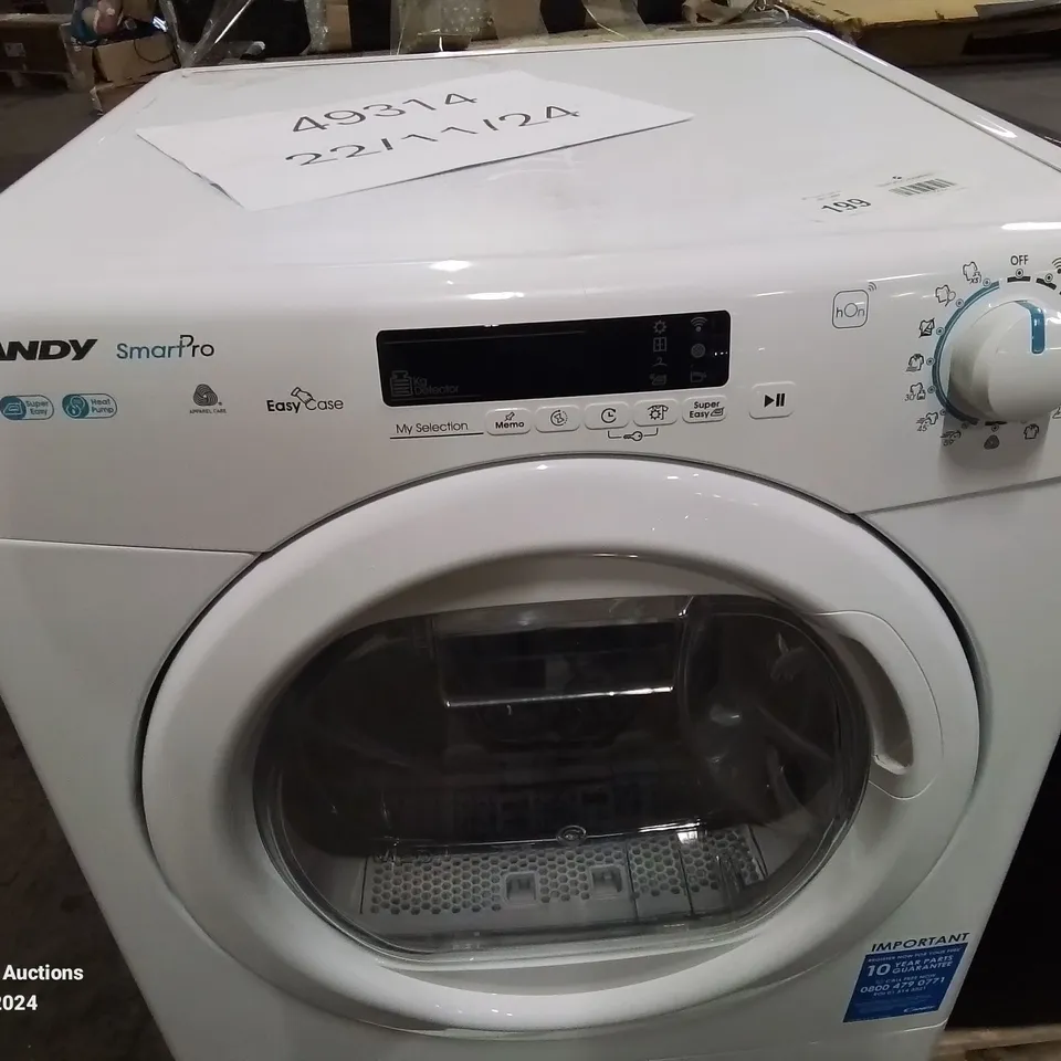 CANDY SMART PRO CSOEH9A2DE80 FREESTANDING HEAT PUMP TUMBLE DRYER, SENSOR DRY, MAX ENERGY SAVING, 9 KG LOAD, WIFI CONNECTIVITY, WHITE [ENERGY CLASS A++]