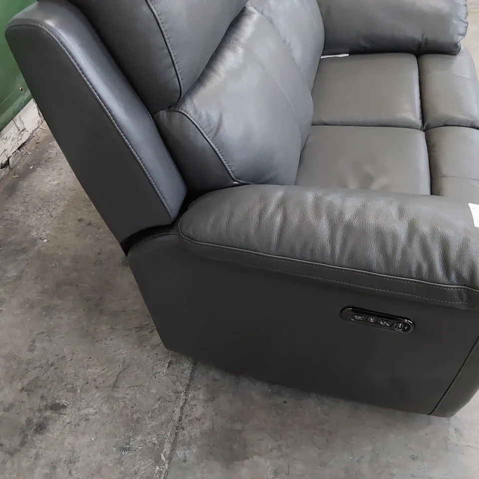 DESIGNER POWER RECLINING TWO SEATER SOFA CHARCOAL LEATHER 