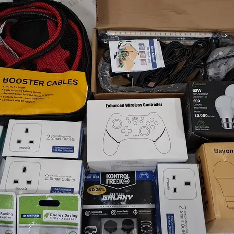 LARGE QUANTITY OF ASSORTED ITEMS TO INCLUDE AA 3M BOOSTER CABLES, LED PLANT LIGHTS AND LED LIGHT BULBS