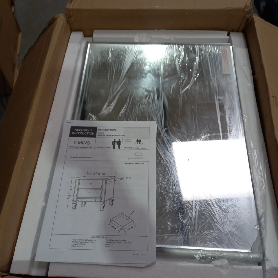 BOXED MIRAGE MIRRORED 2-DRAWER BEDSIDE CABINET (1 BOX) RRP £149
