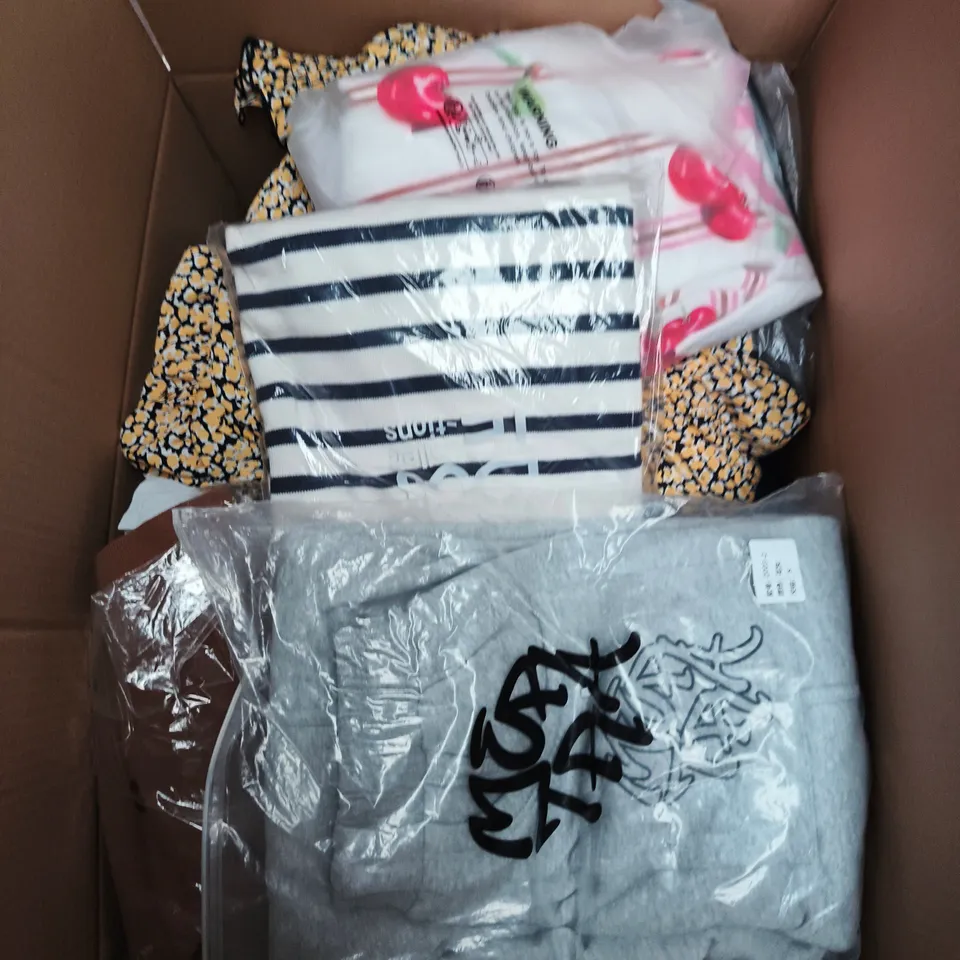 LARGE BOX OF APPROXIMATELY 25 ASSORTED CLOTHING ITEMS IN VARIOUS COLOURS, STYLES AND SIZES - COLLECTION ONLY