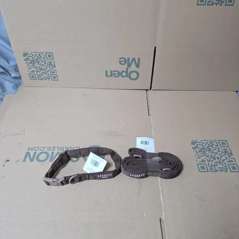 COCOPUP LONDON DOG COLLAR AND LEAD SET – BROWN NYLON