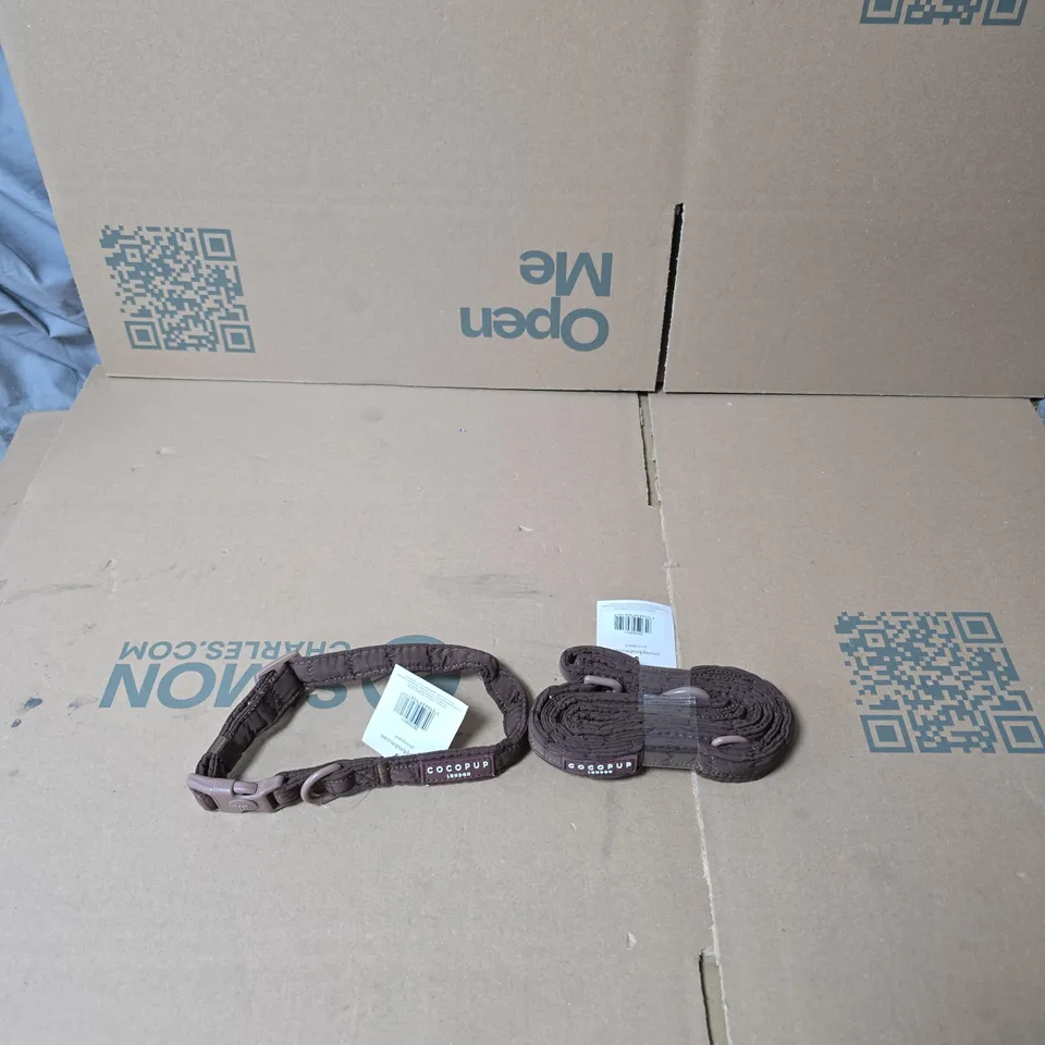 COCOPUP LONDON DOG COLLAR AND LEAD SET – BROWN NYLON