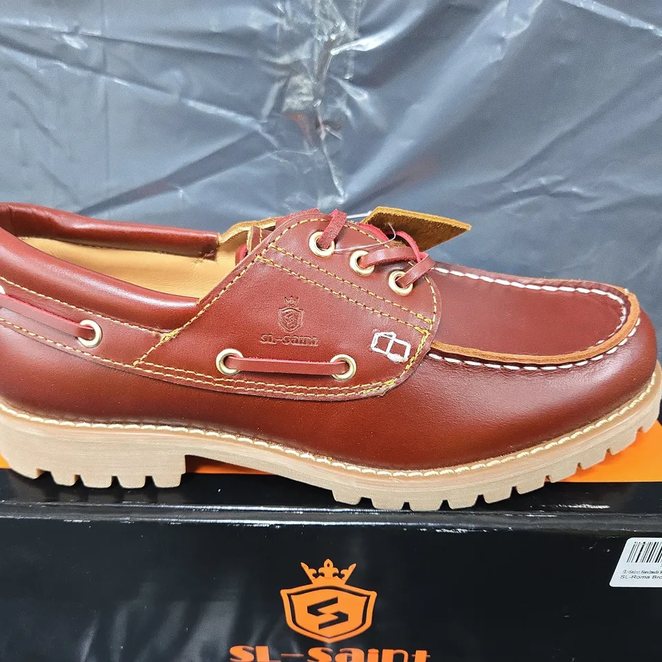 BOXED PAIR OF SL-SAINT ROMA B1 SHOES IN BROWN - UK 8.5
